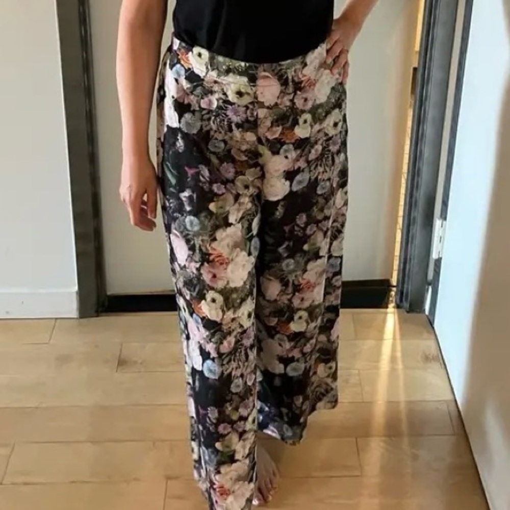 Adam Lippes Collective floral high rise wide leg satin culottes pants 6 R - Picture 5 of 6